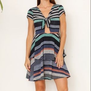 SOLD Green & Blue Stripe Knot-Front A-Line Dress, M